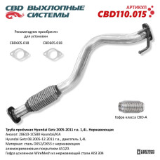 Труба приёмная Hyundai Getz 1,4L 2002-11 нержавеющая сталь [CES OTOMOTIV] 286101C580