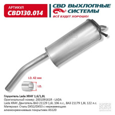 Глушитель Lada XRAY 1,6-1,8L. (Нержав./Сталь) [CBD] 200109161R